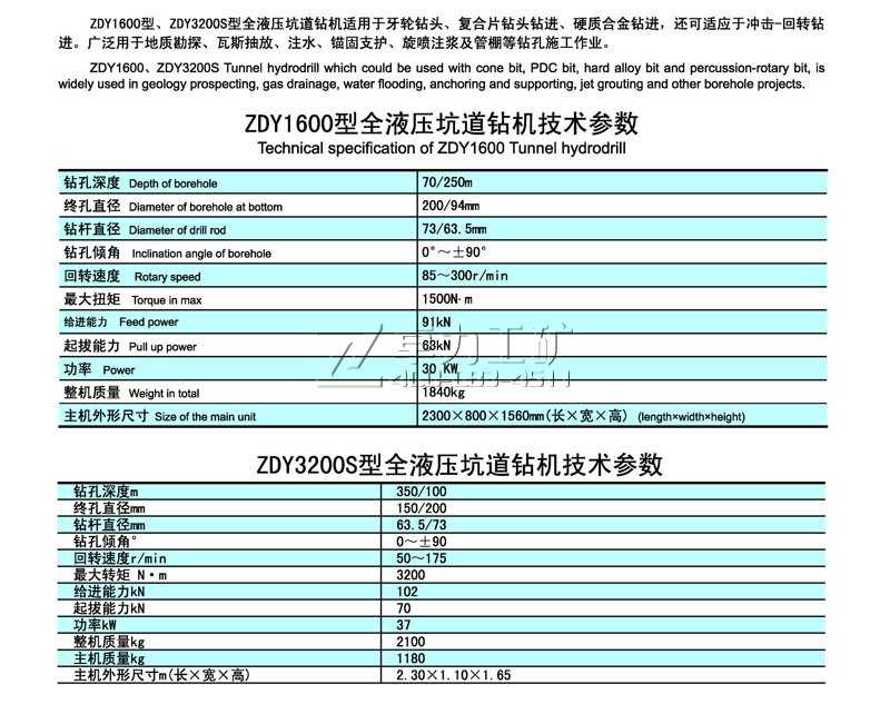 ZDY1600、ZDY3200S型全液压坑道钻机