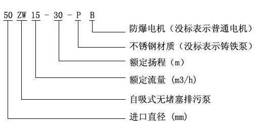 ZW型自吸式无堵塞排污泵型号定义