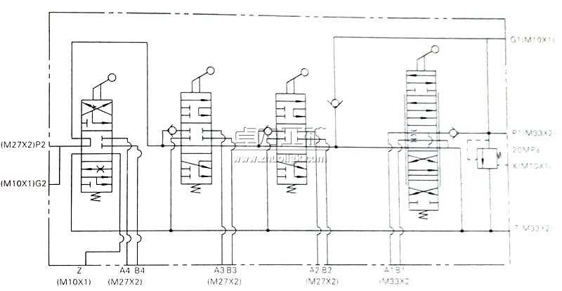 4DP20GL型多路换向阀液压原理图